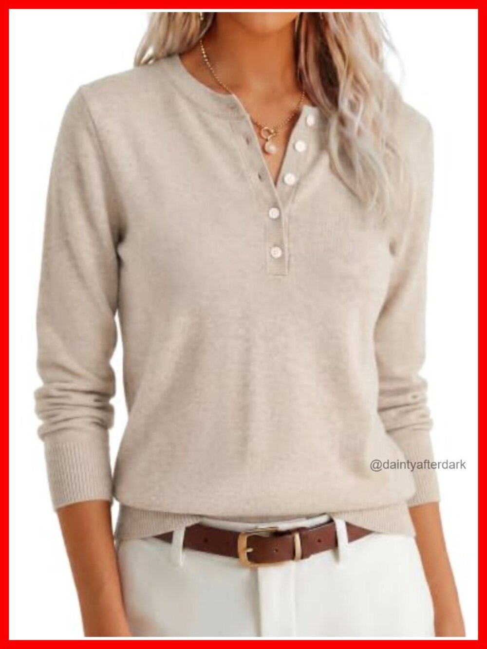 Women Henley Long Sleeve Pullover Sweater Lightweight Knit Fall Layer